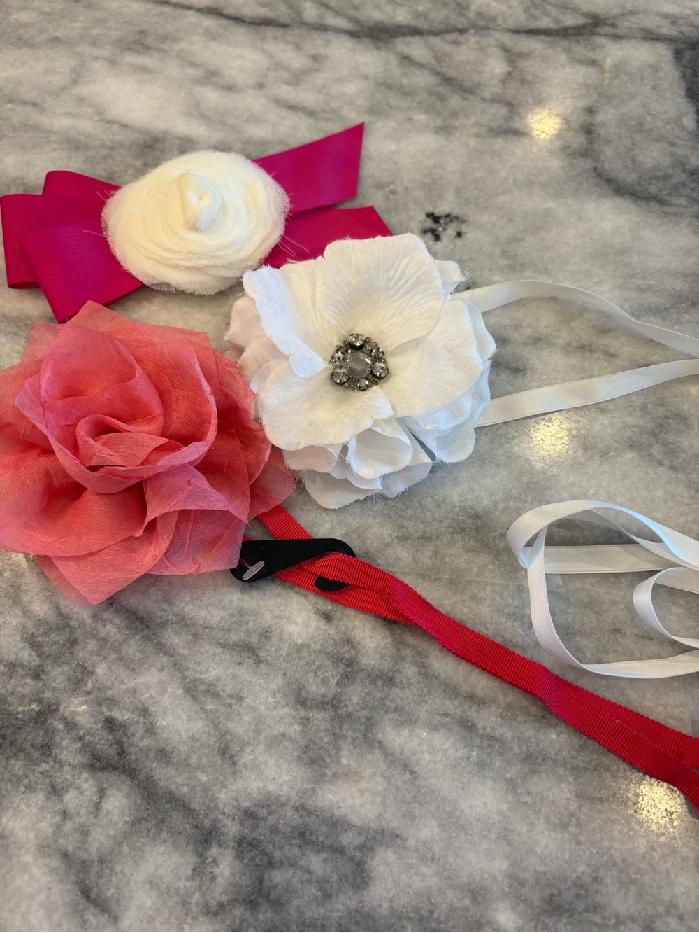 J. Crew Pink and White Floral Belt Set